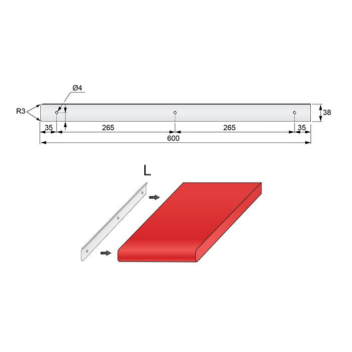 Listwa boczna do blatu o profilu R-3 - 38mm aluminium lakierowane proszkowo