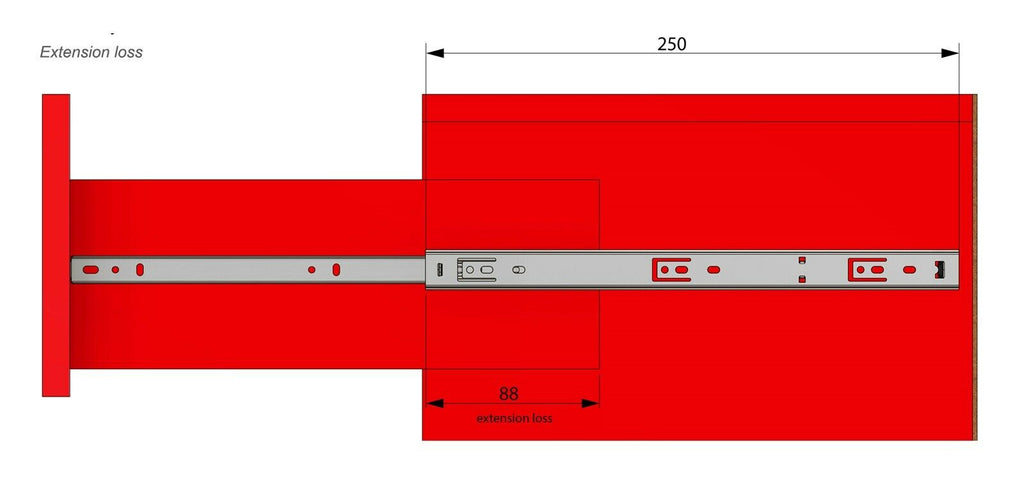 Prowadnice do szuflad kulkowe 250mm - H27 (lewa oraz prawa)
