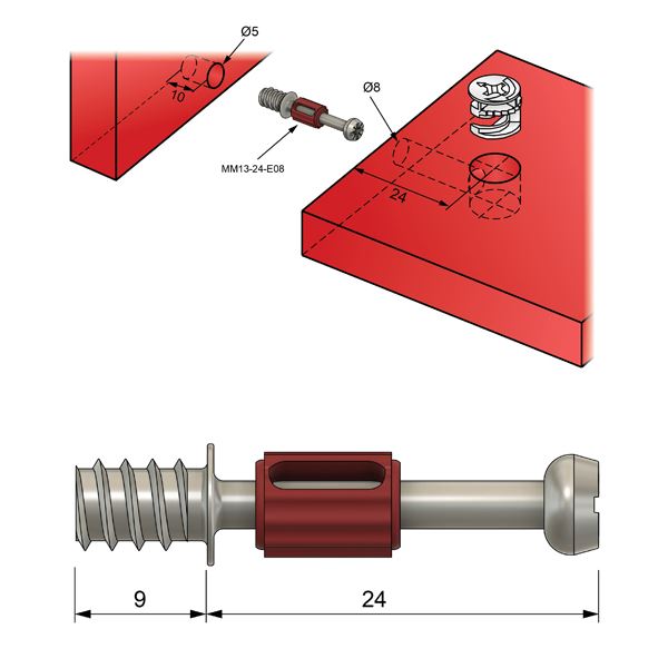 Trzpień mimośrodu 24mm z gwintem EURO - 1000 sztuk