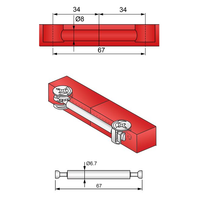 Trzpień mimośrodu dwustronny L=34+16+34mm - 1000 sztuk