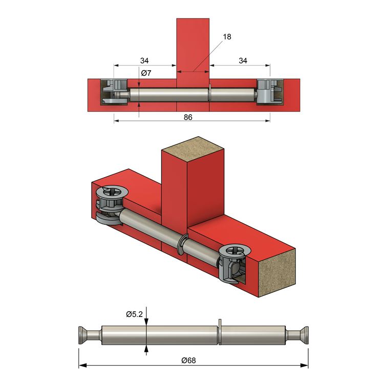 Trzpień mimośrodu dwustronny L=34+16+34mm - 1000 sztuk